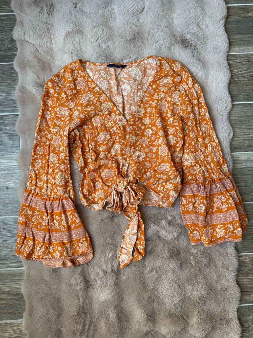 American Eagle orange long sleeve flowy top, XS